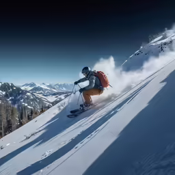 a skier sliding down a steep slope of snow