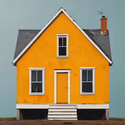 a yellow house is next to an empty house