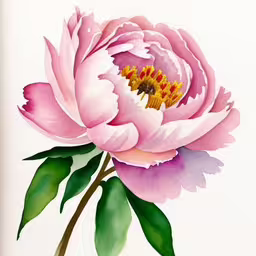 a drawing of a pink flower on a white background,a pink and white peony flower painted on a light background