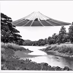 the view of a covered area in a black and white photo