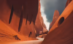 a long trail going through the red desert