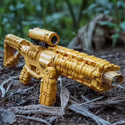 a close up of a plastic plastic gun with the focus on the rifle