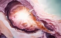 a painting with white and pink shapes in it