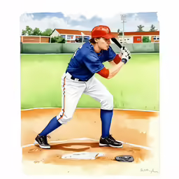 a painting of a baseball player holding a bat