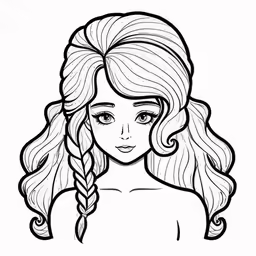 a girl with long hair wearing braids coloring page