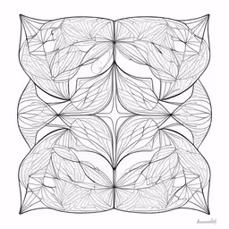 abstract black and white drawing of leaves on white paper,a drawing made with an optical motif that is very unique
