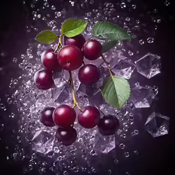 several cherries and ice on the table