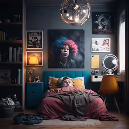 a man that is laying down in a bed