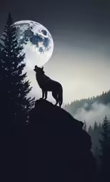 wolf on top of mountain under moon