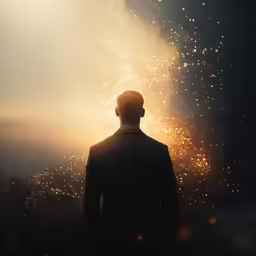 a man looks at fireworks from his rear