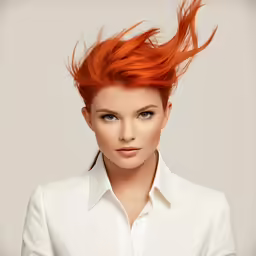 a girl with red hair has long orange hair