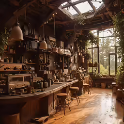 an old fashioned bar and kitchen with lots of wood