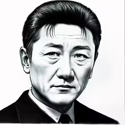 a drawing of an asian man wearing a suit and tie