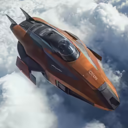 a brown jet is flying through the clouds