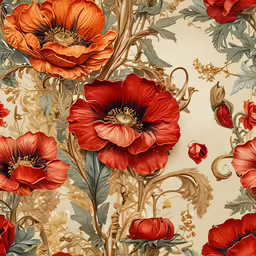 an image of an art nouveau style design with red flowers
