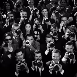 a crowd of people holding up cameras taking pictures