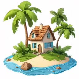 a small cottage in the middle of a tropical island