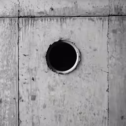 there is a window in the middle of the concrete wall