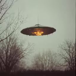 an upside down object in the sky with the lights on