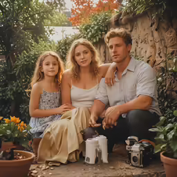 the man is sitting next to his little girls