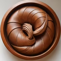a large brown flower carved into a wooden bowl