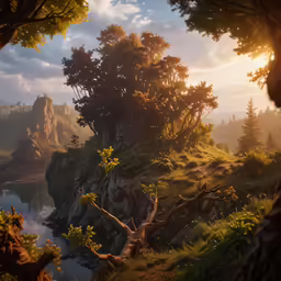 there is a painting on the back of a horse looking over water