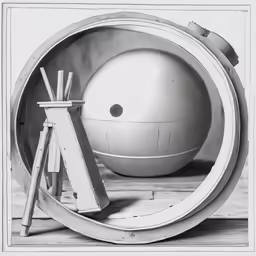 an artistic drawing of a ball in a barrel