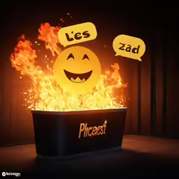 an interactive fire display showing two cartoon faces on the screen