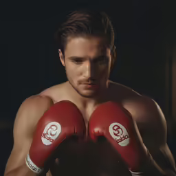 a man posing for a photo with his boxing gloves