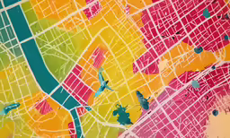 a colorful street map shows what is next to it