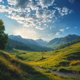 the sun shines brightly as it peeks through the clouds above mountains