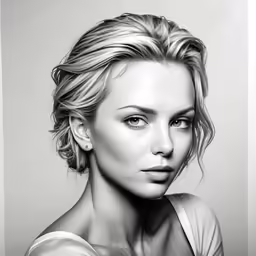 the artwork is a drawing and features a woman with a white dress