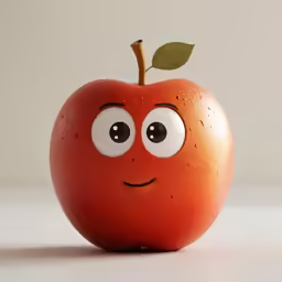 a close up of an apple with eyes on it