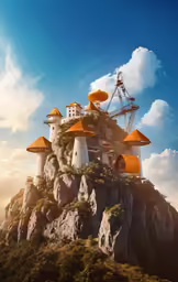 the island with many umbrellas in it