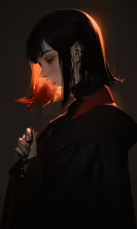 a young girl holds up her cigarette and looks down