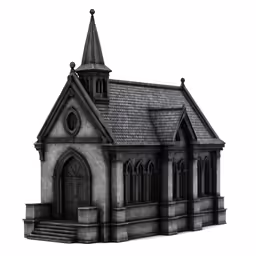 a gray church is on a white surface