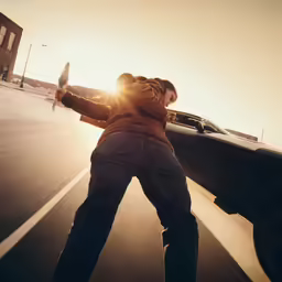 a man riding a skateboard down a street