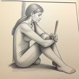 a drawing of a woman holding a baseball bat,a black and white drawing of a woman holding a cigarette