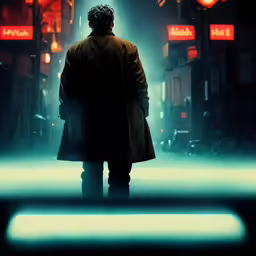 a man in a long coat is standing on the street