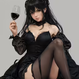 there is a woman dressed in lingerie and holding a wine glass
