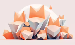 a large pile of orange geometric shapes on top of a white background