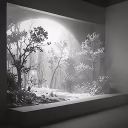 a room filled with lots of tree branches