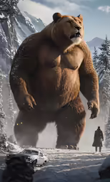 a big bear is standing on the snow