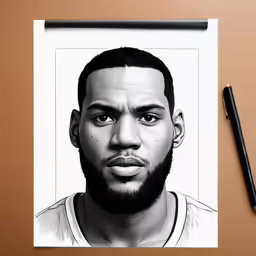 a black and white drawing of a man wearing a beard