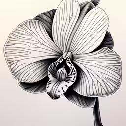 a flower that is drawn on paper,a white orchid is on the side of a wall
