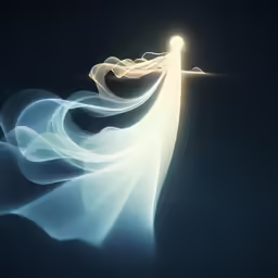 a light that is flying in the sky with a long dress