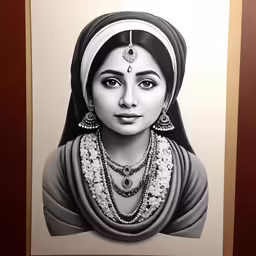 a drawing of a beautiful young woman wearing jewelry