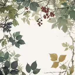 some leaves and berries hanging from a tree branch
