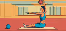a person stretches as he prepares to serve a basketball,a woman doing a basketball stretching exercise with her hands above her head