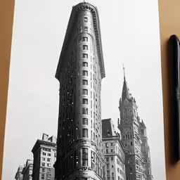a large building is shown on top of a paper
